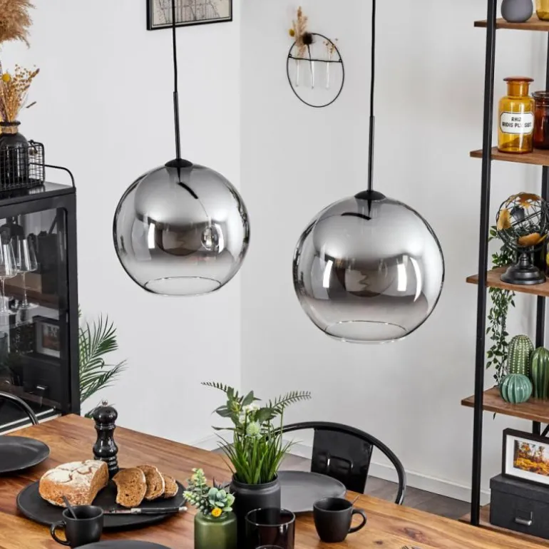 Suspension Verre 30 cm Koyoto Clair, Fumé, 2 lumières