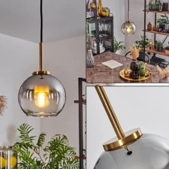 Suspension Verre 15 cm Koyoto Or, Noir, 1 lumière