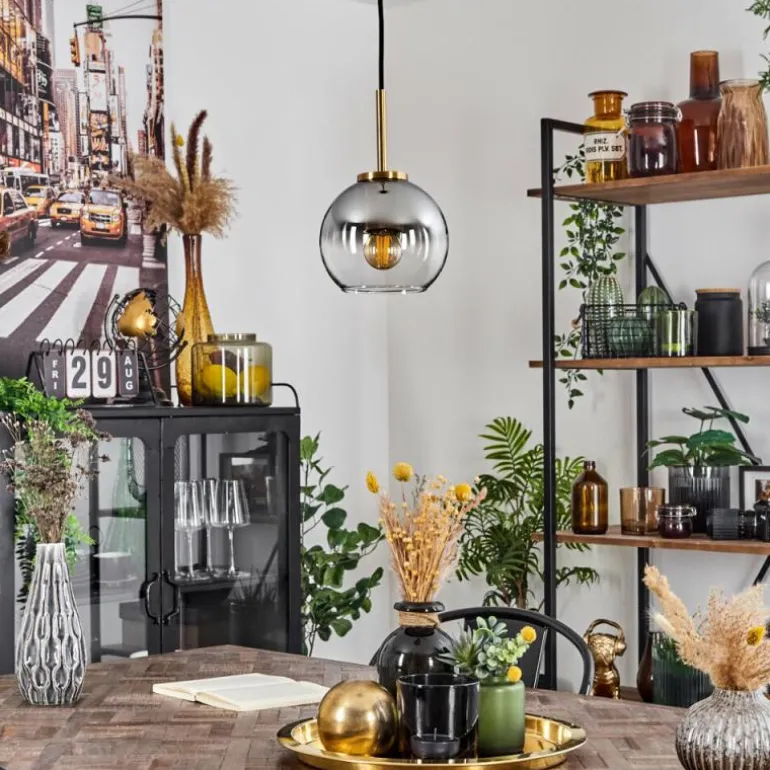 Suspension Verre 15 cm Koyoto Or, Noir, 1 lumière