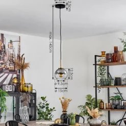 Suspension Verre 15 cm Koyoto Or, Noir, 1 lumière