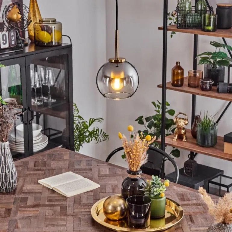 Suspension Verre 15 cm Koyoto Or, Noir, 1 lumière