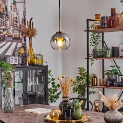 Suspension Verre 15 cm Koyoto Or, Noir, 1 lumière