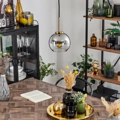 Suspension Verre 15 cm Koyoto Or, Noir, 1 lumière