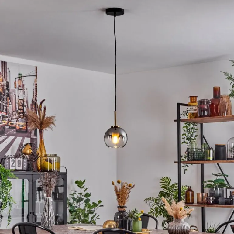 Suspension Verre 15 cm Koyoto Or, Noir, 1 lumière