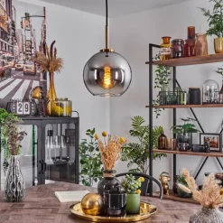 Suspension Verre 20 cm Koyoto Or, Noir, 1 lumière