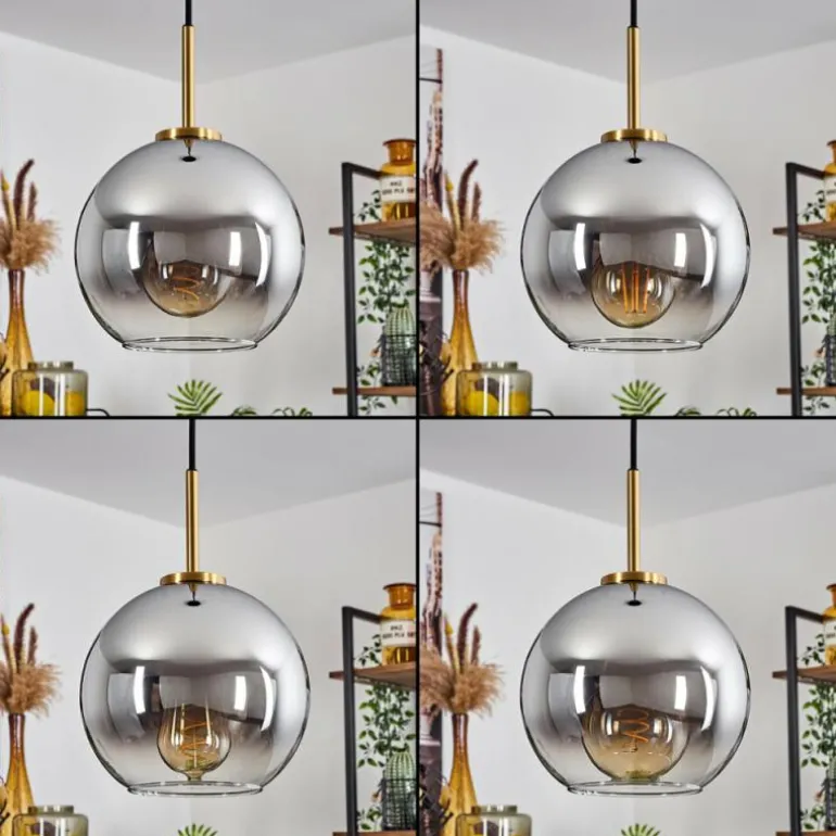 Suspension Verre 20 cm Koyoto Or, Noir, 1 lumière