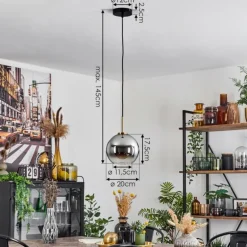 Suspension Verre 20 cm Koyoto Or, Noir, 1 lumière