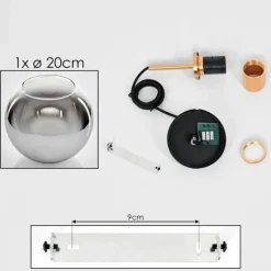 Suspension Verre 20 cm Koyoto Or, Noir, 1 lumière