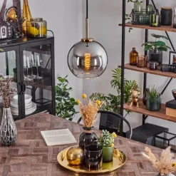 Suspension Verre 20 cm Koyoto Or, Noir, 1 lumière