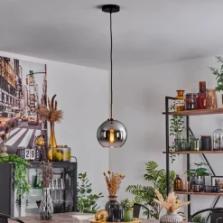 Suspension Verre 20 cm Koyoto Or, Noir, 1 lumière