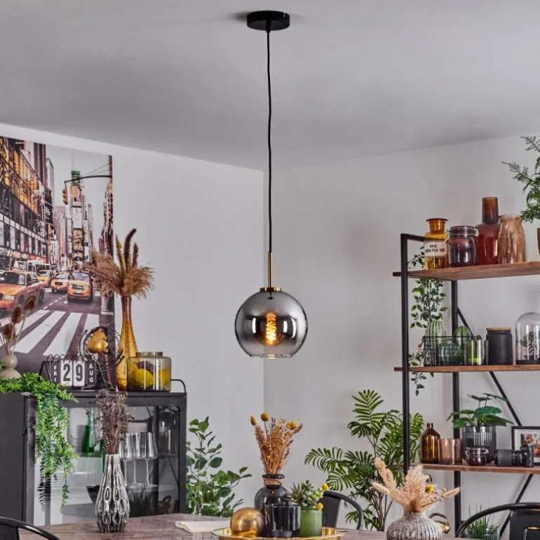 Suspension Verre 20 cm Koyoto Or, Noir, 1 lumière