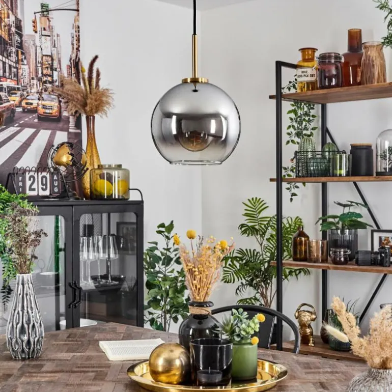 Suspension Verre 20 cm Koyoto Or, Noir, 1 lumière