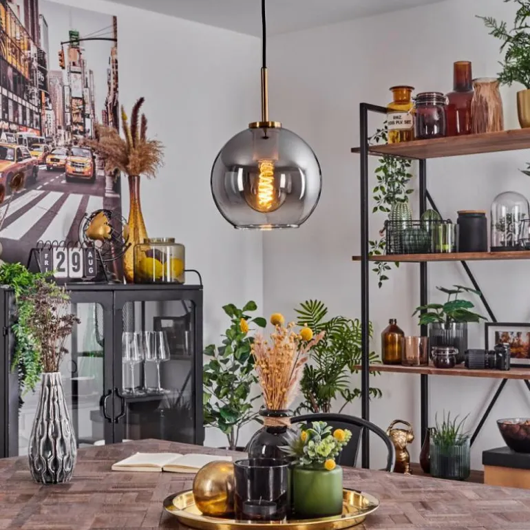 Suspension Verre 20 cm Koyoto Or, Noir, 1 lumière