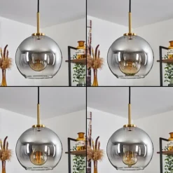 Suspension Verre 20 cm Koyoto Or, Noir, 1 lumière