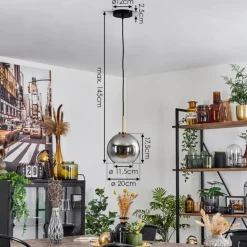 Suspension Verre 20 cm Koyoto Or, Noir, 1 lumière