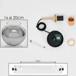 Suspension Verre 20 cm Koyoto Or, Noir, 1 lumière