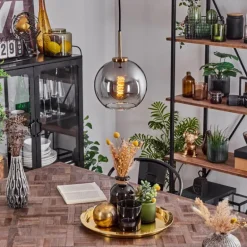 Suspension Verre 20 cm Koyoto Or, Noir, 1 lumière