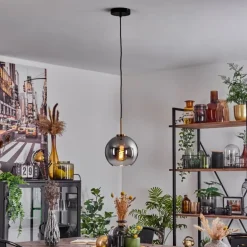 Suspension Verre 20 cm Koyoto Or, Noir, 1 lumière