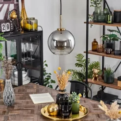 Suspension Verre 20 cm Koyoto Or, Noir, 1 lumière