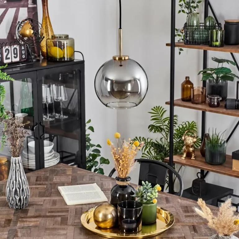 Suspension Verre 20 cm Koyoto Or, Noir, 1 lumière