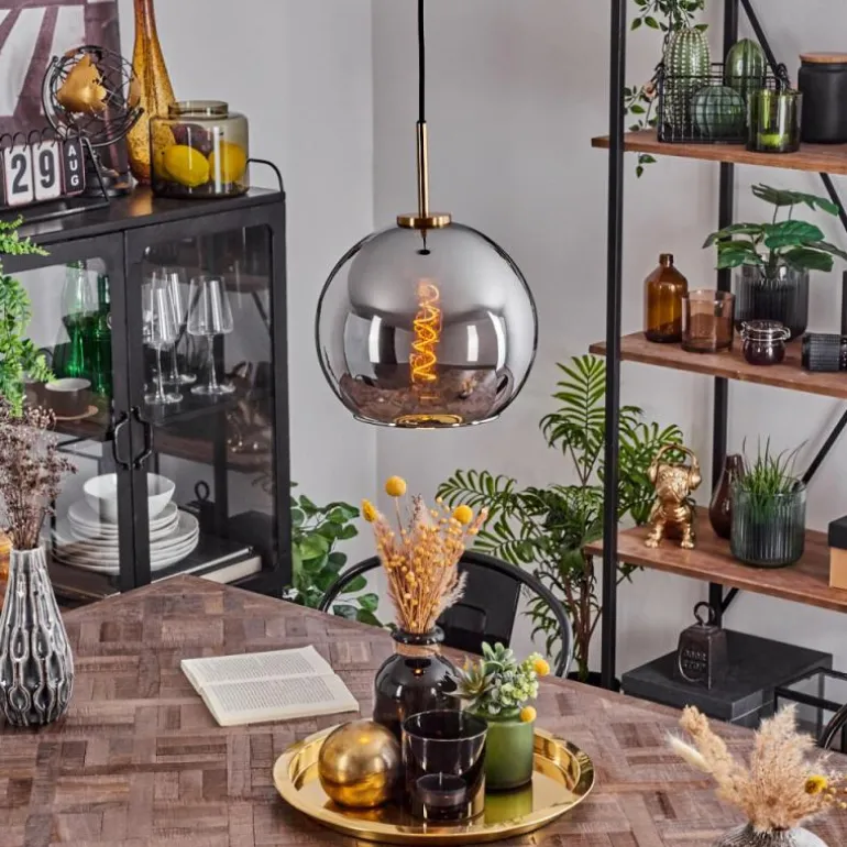 Suspension Verre 25 cm Koyoto Or, Noir, 1 lumière