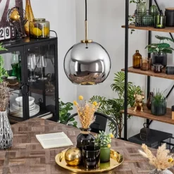 Suspension Verre 25 cm Koyoto Or, Noir, 1 lumière