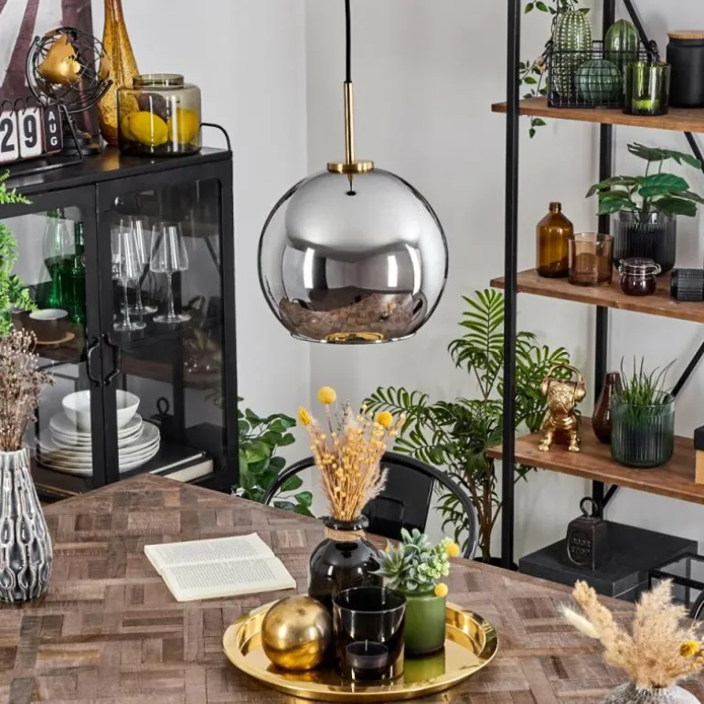 Suspension Verre 25 cm Koyoto Or, Noir, 1 lumière