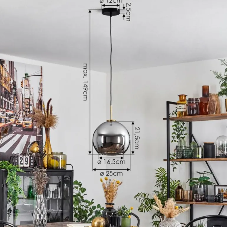 Suspension Verre 25 cm Koyoto Or, Noir, 1 lumière