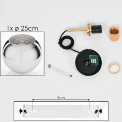 Suspension Verre 25 cm Koyoto Or, Noir, 1 lumière