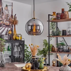 Suspension Verre 25 cm Koyoto Or, Noir, 1 lumière