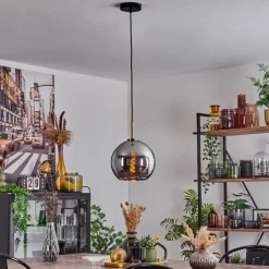 Suspension Verre 25 cm Koyoto Or, Noir, 1 lumière