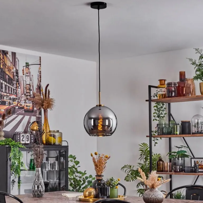 Suspension Verre 25 cm Koyoto Or, Noir, 1 lumière