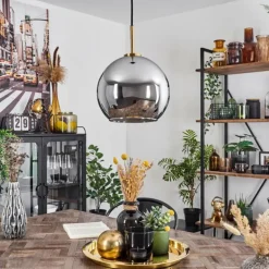 Suspension Verre 25 cm Koyoto Or, Noir, 1 lumière