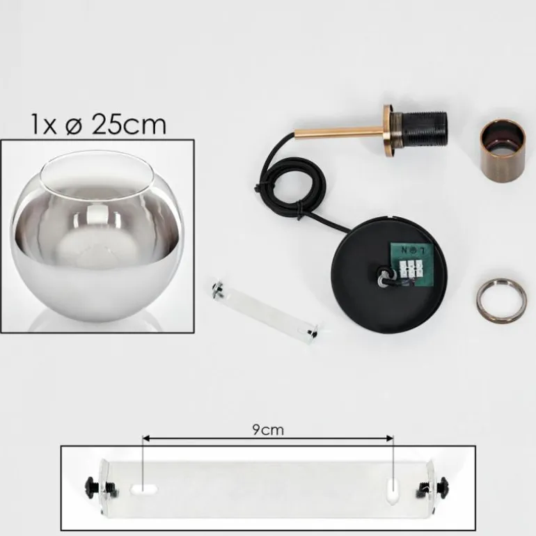 Suspension Verre 25 cm Koyoto Vieux laiton, 1 lumière