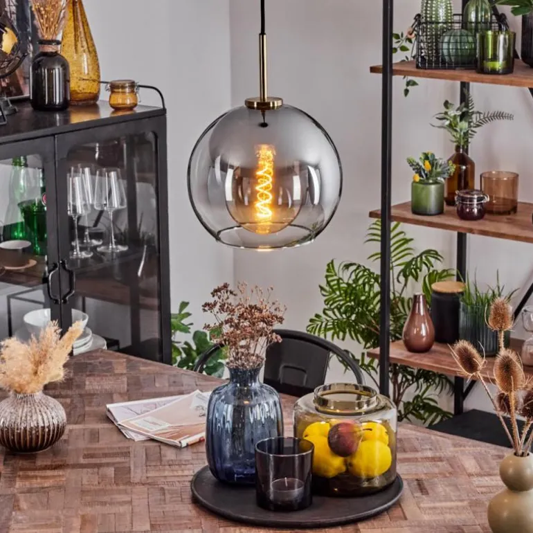 Suspension Verre 25 cm Koyoto Vieux laiton, 1 lumière