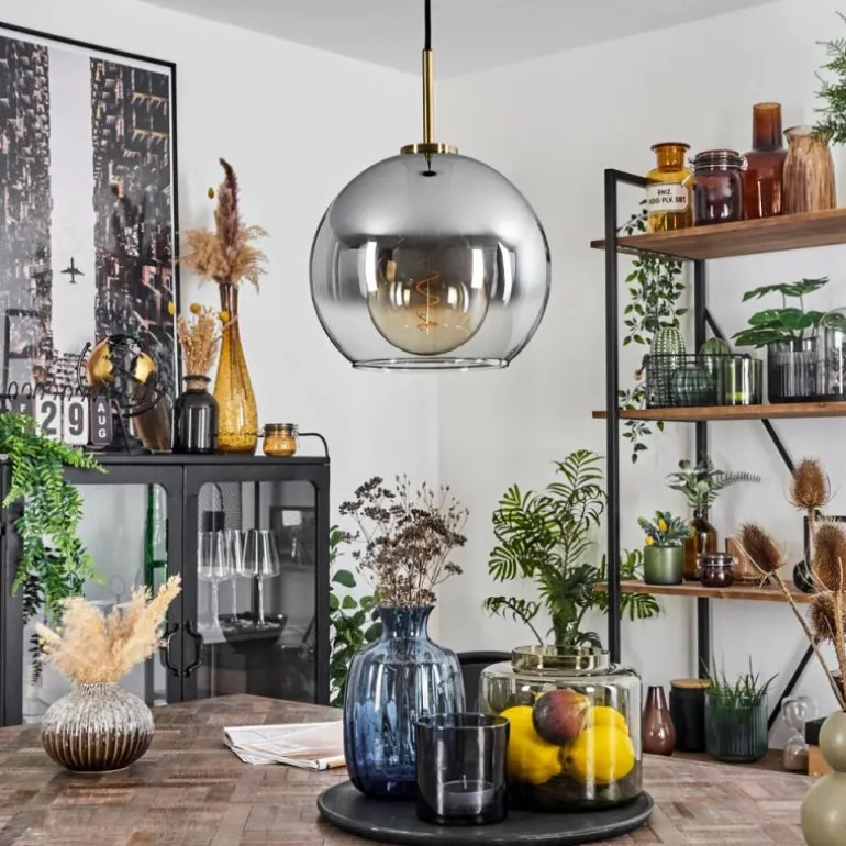 Suspension Verre 25 cm Koyoto Vieux laiton, 1 lumière