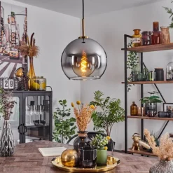 Suspension Verre 25 cm Koyoto Or, Noir, 1 lumière