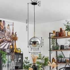 Suspension Verre 25 cm Koyoto Or, Noir, 1 lumière