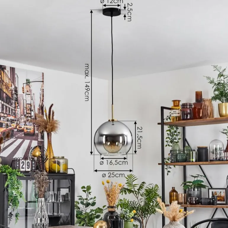 Suspension Verre 25 cm Koyoto Or, Noir, 1 lumière