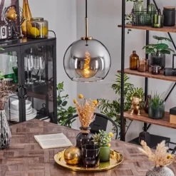 Suspension Verre 25 cm Koyoto Or, Noir, 1 lumière