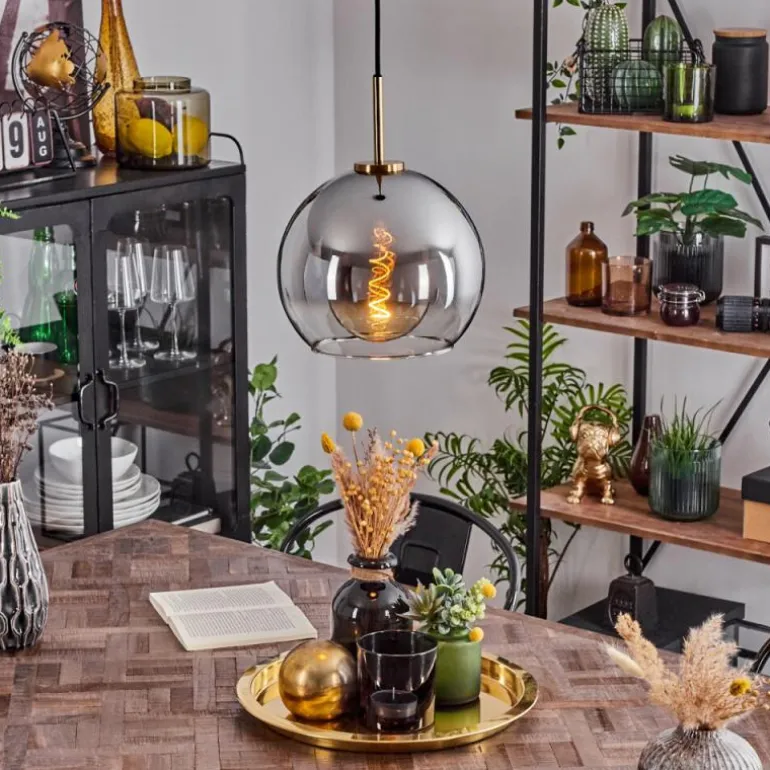 Suspension Verre 25 cm Koyoto Or, Noir, 1 lumière