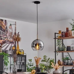 Suspension Verre 25 cm Koyoto Or, Noir, 1 lumière