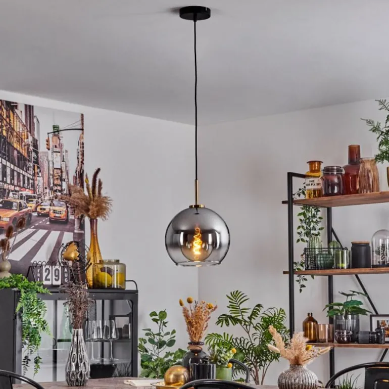 Suspension Verre 25 cm Koyoto Or, Noir, 1 lumière