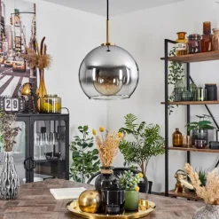 Suspension Verre 25 cm Koyoto Or, Noir, 1 lumière