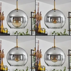 Suspension Verre 25 cm Koyoto Or, Noir, 1 lumière