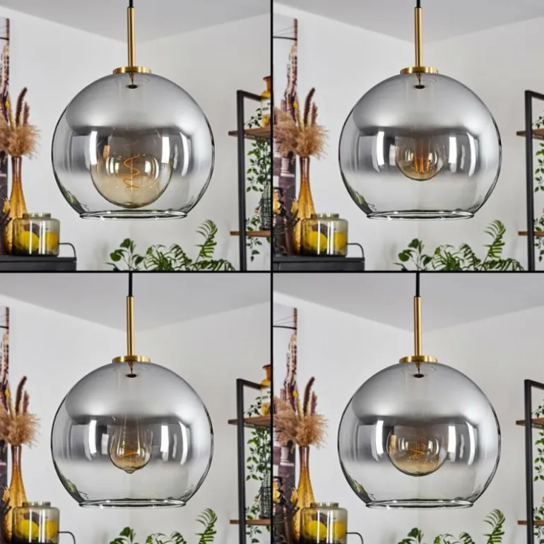 Suspension Verre 25 cm Koyoto Or, Noir, 1 lumière