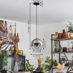 Suspension Verre 25 cm Koyoto Or, Noir, 1 lumière