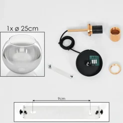 Suspension Verre 25 cm Koyoto Or, Noir, 1 lumière