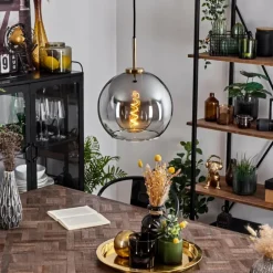 Suspension Verre 25 cm Koyoto Or, Noir, 1 lumière