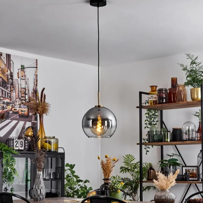 Suspension Verre 25 cm Koyoto Or, Noir, 1 lumière